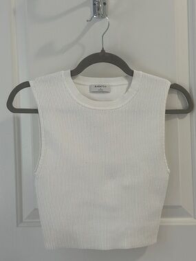 Babaton White Ribbed Tank Crop Top
